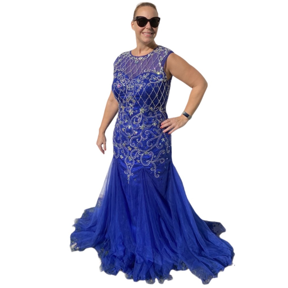 Royal Blue Full Length Beaded & Sequined Gown sz 14/16 Dress